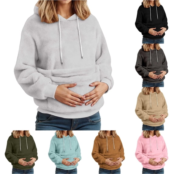 Ticikt Women Fuzzy Pet Pouch Hoodie, Pullover Sweatshirt with Kangaroo Carrier Pocket for Small Cats Dogs,Light Gray