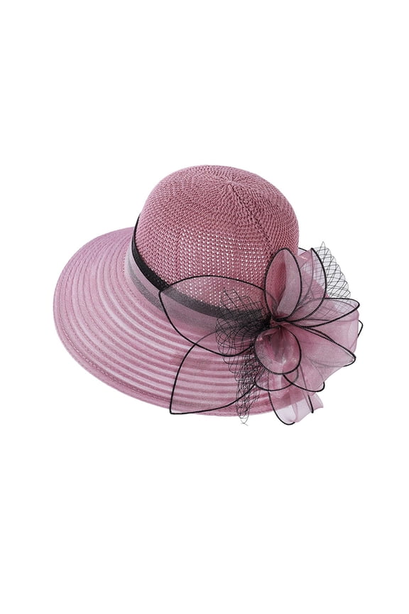 Women Hat Bridal Wedding Tea Party Wide Brim Summer Sun Cap,Color:Pink