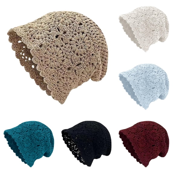 Ticikt Women Hollow Crochet Slouchy Beanie, Lightweight Breathable Retro Knit Versatile Sun‑Protective Crochet Skull Hat for Ladies,Khaki