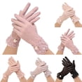 thumbnail image 1 of Ticikt Women Lace Summer Gloves, Thin Breathable Touch Screen Short Driving Gloves with Floral Decor,Pink, 1 of 4
