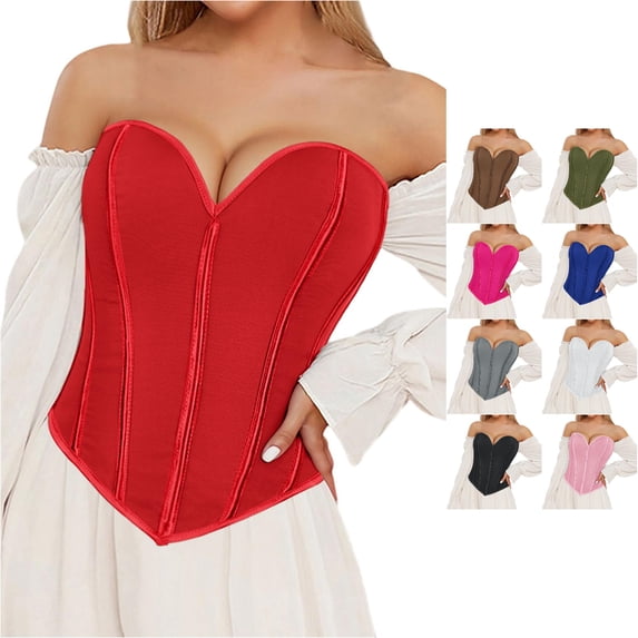 Ticikt Women Matte Strapless Corset Top, Sweetheart Bustier Lace Up Back Vintage Waist Shaping Top,RD1