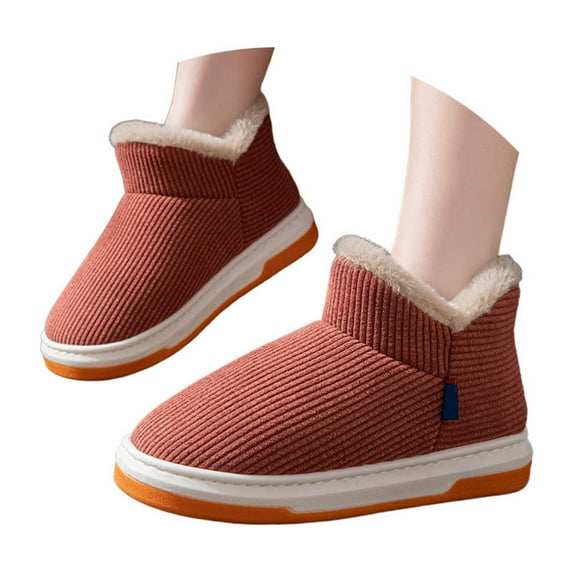 Ticikt Women Men Ankle Bootie Slipper Plush Warm Indoor Outdoor Shoes Comfy Lined Memory Foam Slipper with Anti- Sole,Color:Brick Red,Size:6