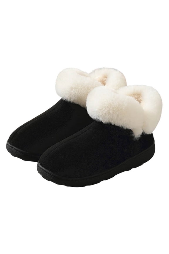 Ticikt Women Men Ankle Bootie Slipper Plush Warm Indoor Outdoor Shoes Comfy Fleece Lined Memory Foam Slipper with Anti-Slip Sole,Color:Black,Size:9
