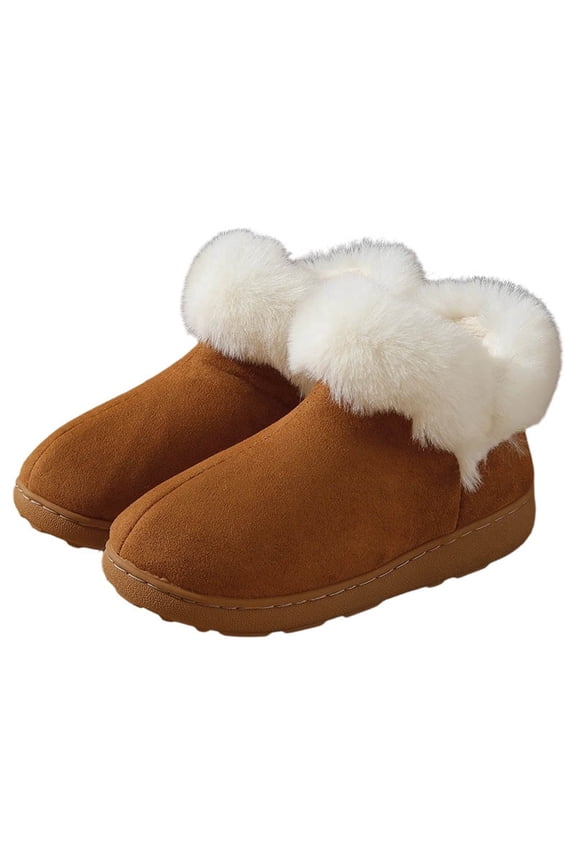 Women Men Ankle Bootie Slipper Plush Warm Indoor Outdoor Shoes Comfy Lined Memory Foam Slipper with Anti- Sole,Color:Brown,Size:6