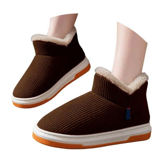 Ticikt Women Men Ankle Bootie Slipper Plush Warm Indoor Outdoor Shoes Comfy Fleece Lined Memory Foam Slipper with Anti-Slip Sole,Color:Coffee,Size:10