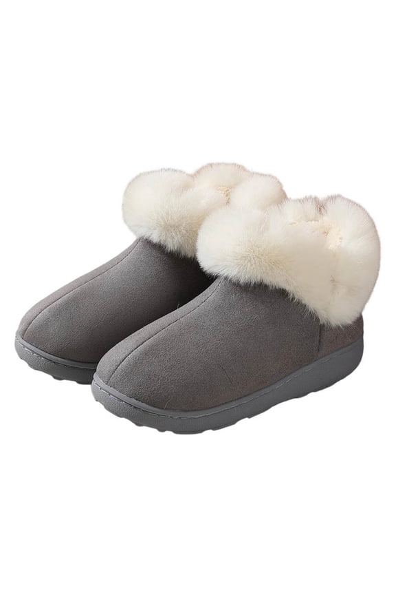Ticikt Women Men Ankle Bootie Slipper Plush Warm Indoor Outdoor Shoes Comfy Fleece Lined Memory Foam Slipper with Anti-Slip Sole,Color:Grey,Size:8