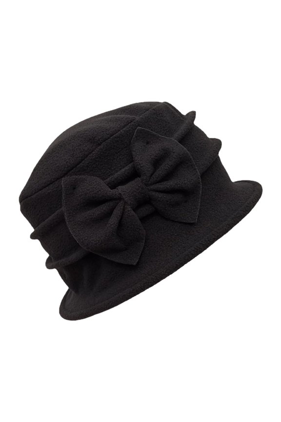 Women Round Cloche Hat French Vintage Floral Wool Dress Cloche Classic Winter Hat 1920s,Color:Black