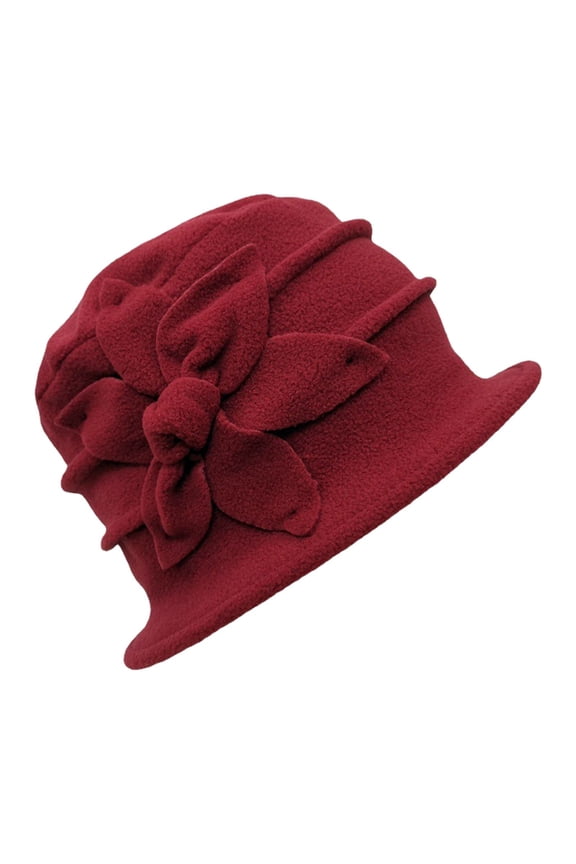 Women Round Cloche Hat French Vintage Floral Wool Dress Cloche Classic Winter Hat 1920s,Color: