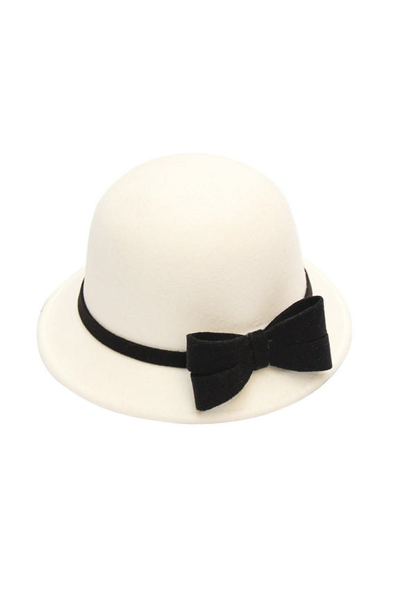 Women'S Autumn and Winter Bow Knot Round Top Casual Fisherman'S Basin Cap Small Bowler Hat,Color:White