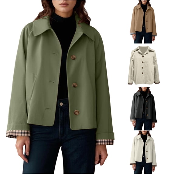 Ticikt Women Short Lapel Collar Jacket, Button Down Casual Elegant Plaid Outerwear Coat,Army Green