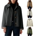 thumbnail image 1 of Ticikt Women Short Lapel Collar Jacket, Button Down Casual Elegant Plaid Outerwear Coat,Black, 1 of 6