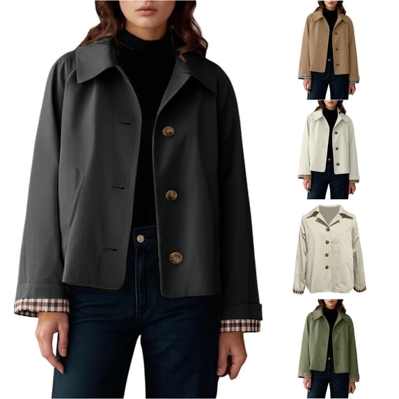 Ticikt Women Short Lapel Collar Jacket, Button Down Casual Elegant Plaid Outerwear Coat,Black