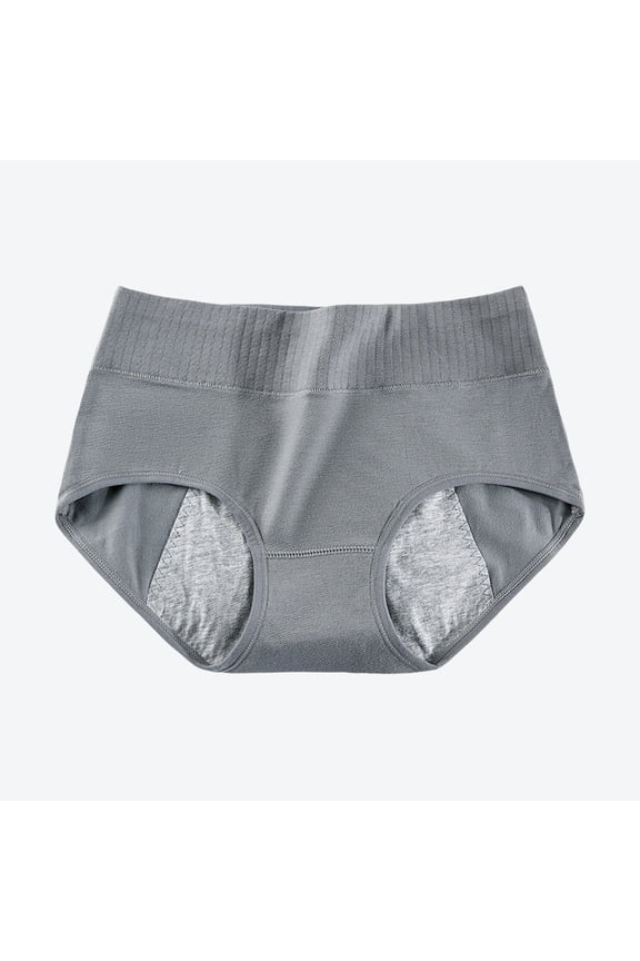 Women Solid Color Period Panties, Leakproof Mid Waist Menstrual Underwear with Wide Coverage,Grey,L