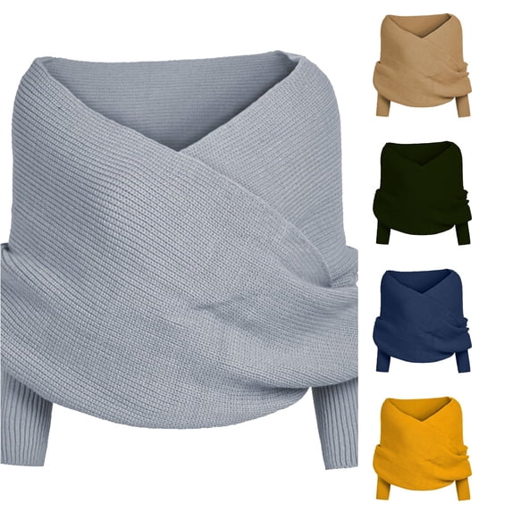 Ticikt Women Solid V Neck Off Shoulder Knit Sweater, Elegant Long Sleeve Pullover Top for Fall Winter,Silver