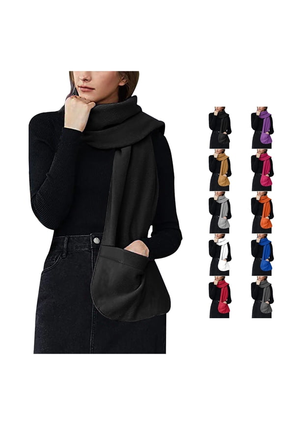 Ticikt Women Thick Shawl with Pockets, Solid Warm Multi-use Pocket Scarf Wrap for Autumn Winter,Black