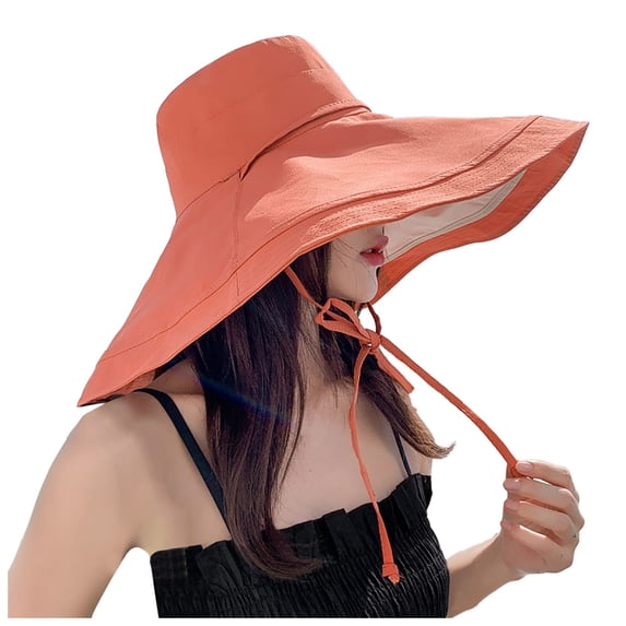 Ticikt Women Wide Brim Soft Reversible Beach Hat Breathable Sun Hat,Color:Orange