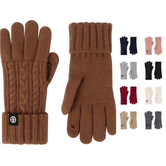 Ticikt Women Winter Cable Knit Gloves, Touchscreen Warm Knitted Gloves with Flip Fingertips