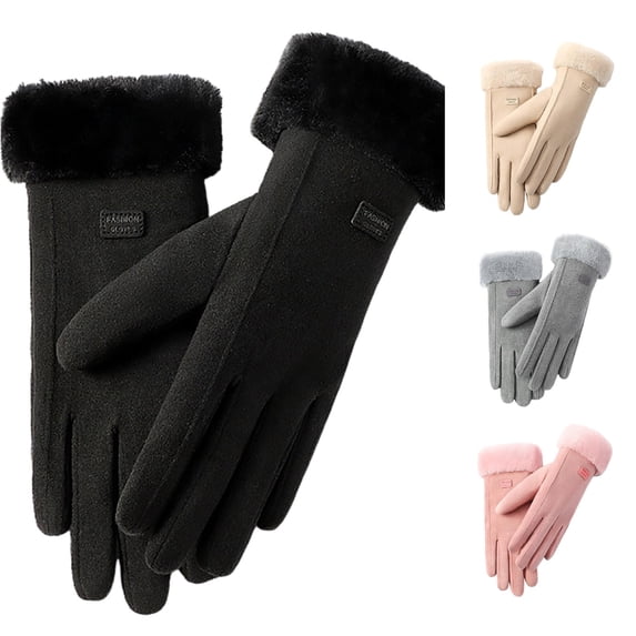 Ticikt Women Winter Touchscreen Gloves, Elegent Fuzzy Cuff Fleece‑Lined Thickened Warm Gloves for Cold Weather Daily Outdoor Use