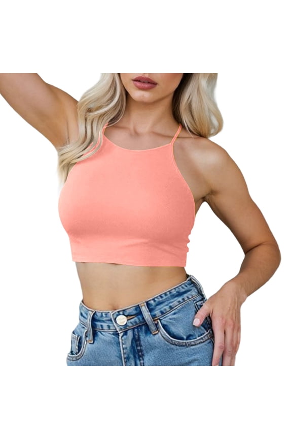 Women's 50s Neck Tie Knot Back Soft Padding Bikini Top Swimsuit Bathing Suit Tops