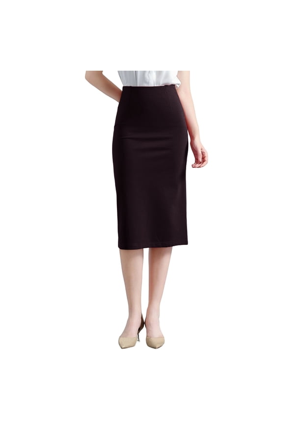Ticikt Women's Basic Stretch Pencil Skirt- Regular & Plus Size- Below Knee Office Midi Bodycon Nylon Skirt,Color:Brown