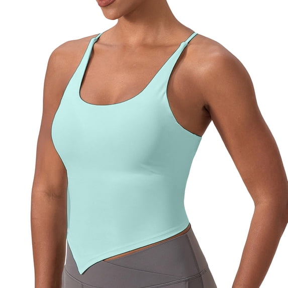 Ticikt Women's Butterluxe Y Back Longline Sports Bra with Spaghetti Straps Racerback Padded Yoga Workout Crop Tank Top,Color:Mint Green