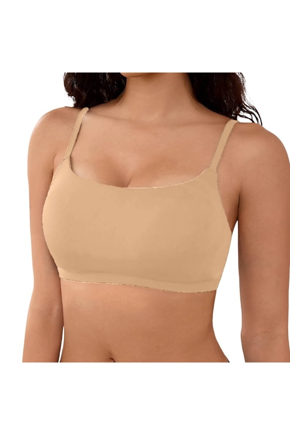 Women's Cotton Bralette - Wireless Unlined Sleep Comfortable Seamless Cami Bra,Color:Beige,S