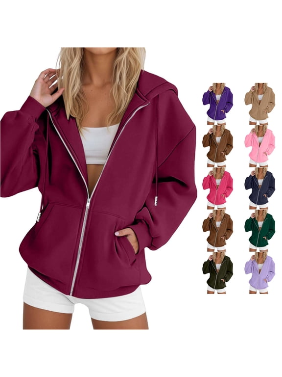 Ticikt Women's Fall Zip Up Hoodies Sweatshirts | Comfy Lined, Long Sleeve Pockets, Drawstring Hooded, Loose Fit, Track Jackets, Spring Winter Clothing