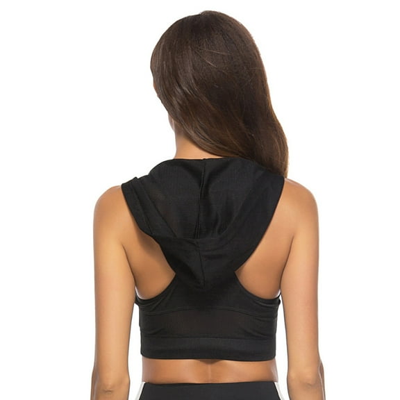 Ticikt Women's Fitness Sleeveless Mesh Hoodie Sports Running T-shirts Workout Tops,Color:Black