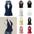thumbnail image 1 of Ticikt Women's Going Out Tops Polka Dots Elegant Halter Tops Y2k Tie Backless Sleeveless Fitted Party Club Outfits,Blue, 1 of 5