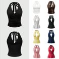 thumbnail image 1 of Ticikt Women's Halter Crop Tops, Tie Backless Ruched Smocked Summer Top,Black, 1 of 6
