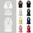 thumbnail image 1 of Ticikt Women's Halter Crop Tops, Tie Backless Ruched Smocked Summer Top,White, 1 of 5