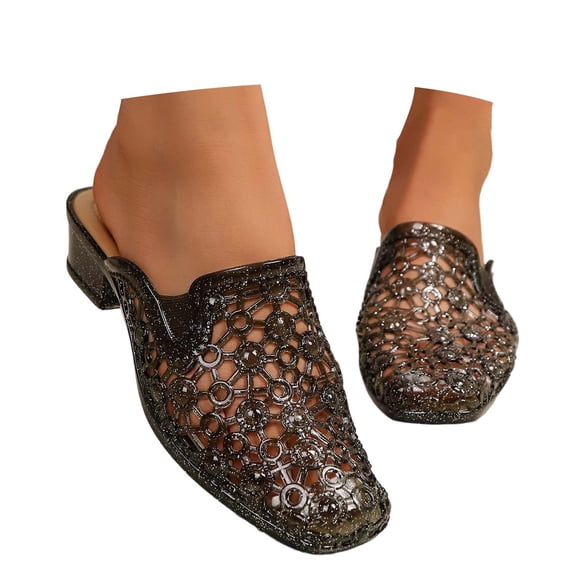 Ticikt Women's Jelly Sandals Slingback Bling Beach 80s 90s Retro Flat Shoes