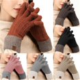 thumbnail image 1 of Ticikt Women’s Knit Gloves, Fleece‑Lined Color Block Touch‑Screen Warm Gloves for Outdoor Cold Weather,Brick Red, 1 of 4