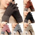 thumbnail image 1 of Ticikt Women’s Knit Gloves, Fleece‑Lined Color Block Touch‑Screen Warm Gloves for Outdoor Cold Weather,Coffee, 1 of 4