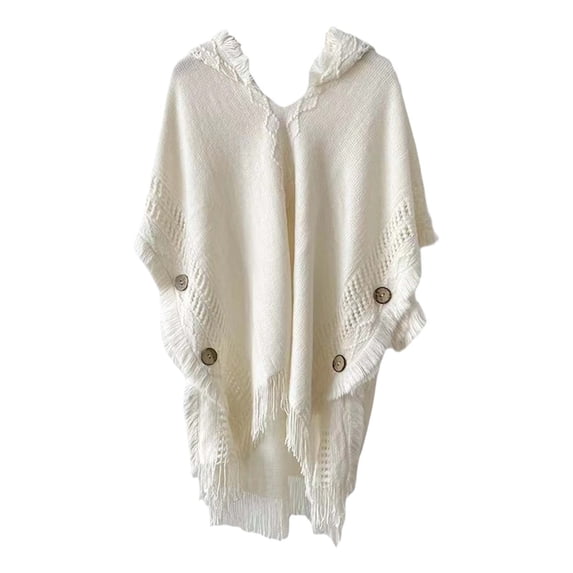 Ticikt Women's Knit Shawl Wraps, Knitted Poncho Cape Open Front Cardigan Sweater with Tassel for All Season,Color:Beige