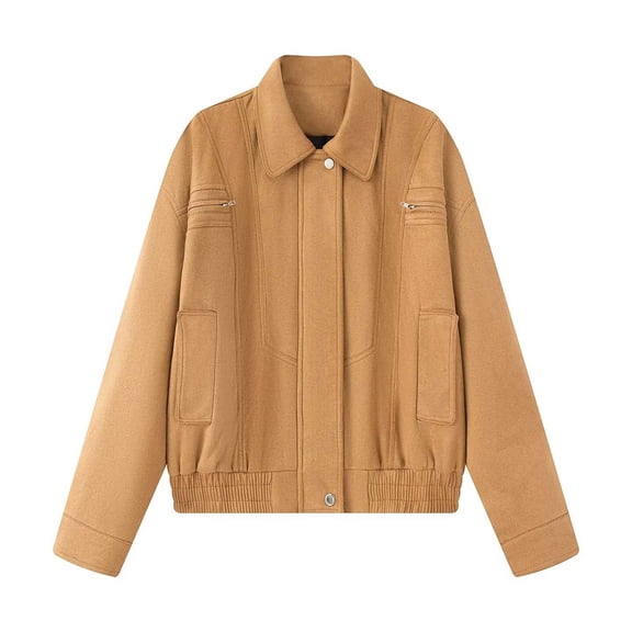 Ticikt Women's Lightweight Classic Casual Stand Collar Pocket Short Biker Moto Jacket