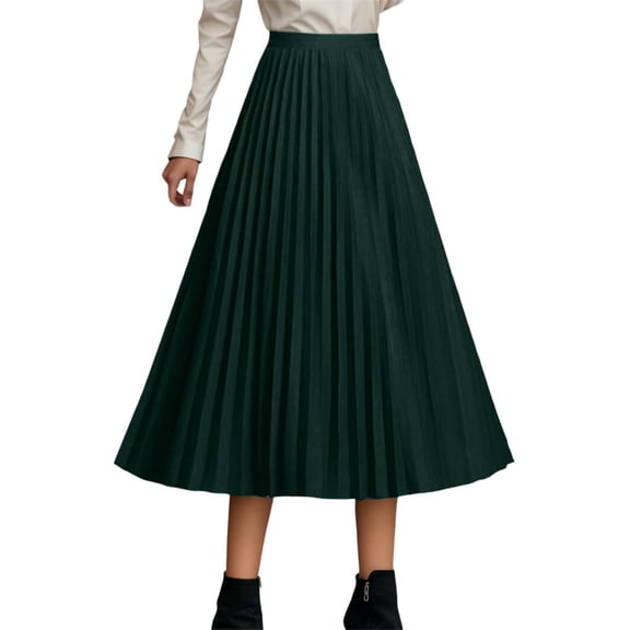 Ticikt Women's Pleated Skirts High Waist Stretchy A Line Ribbed Knit Sweater Midi Skirt Early Spring Fall Winter Clothing,Color:Green