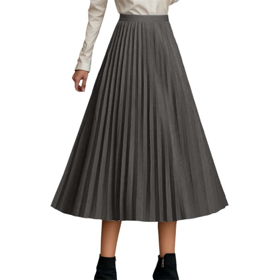 Ticikt Women's Pleated Skirts High Waist Stretchy A Line Ribbed Knit Sweater Midi Skirt Early Spring Fall Winter Clothing,Color:Grey