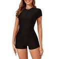 thumbnail image 1 of Ticikt Women's Short Sleeve Rash Guard Swimsuit Top with Built in Bra Swim Shirt UPF50+ Zip Up Quick Drying Bathing Suit,Color:Black,Size:M, 1 of 9