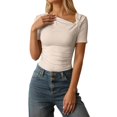 thumbnail image 1 of Ticikt Women's Short Sleeve T Shirts Crew Neck Slim Fitted Shirts Basic Casual Going Out Tops,Color:Beige,Size:S, 1 of 5