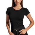 thumbnail image 1 of Ticikt Women's Short Sleeve T Shirts Crew Neck Slim Fitted Shirts Basic Casual Going Out Tops,Color:Black,Size:S, 1 of 4