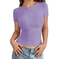 thumbnail image 1 of Ticikt Women's Short Sleeve T Shirts Crew Neck Slim Fitted Shirts Basic Casual Going Out Tops,Color:Light Purple,Size:L, 1 of 5