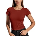thumbnail image 1 of Ticikt Women's Short Sleeve T Shirts Crew Neck Slim Fitted Shirts Basic Casual Going Out Tops,Color:Red,Size:M, 1 of 4