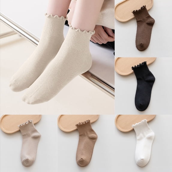 Ticikt Women's Soft Cotton Crew Socks, Neutral Tone Mid-Calf Socks for All Seasons,Beige