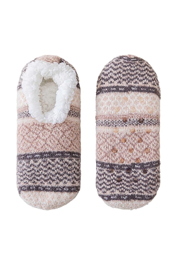 Women's Soft Sole Slipper Socks with Grippers, Thick Warm Cozy Sherpa Lined Home Socks Set, Knitted Non- Fluffy Winter House Bedroom Slippers