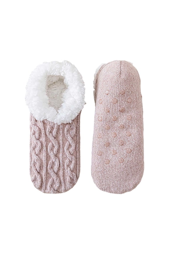 Women's Soft Sole Slipper Socks with Grippers, Thick Warm Cozy Sherpa Lined Home Socks Set, Knitted Non- Fluffy Winter House Bedroom Slippers