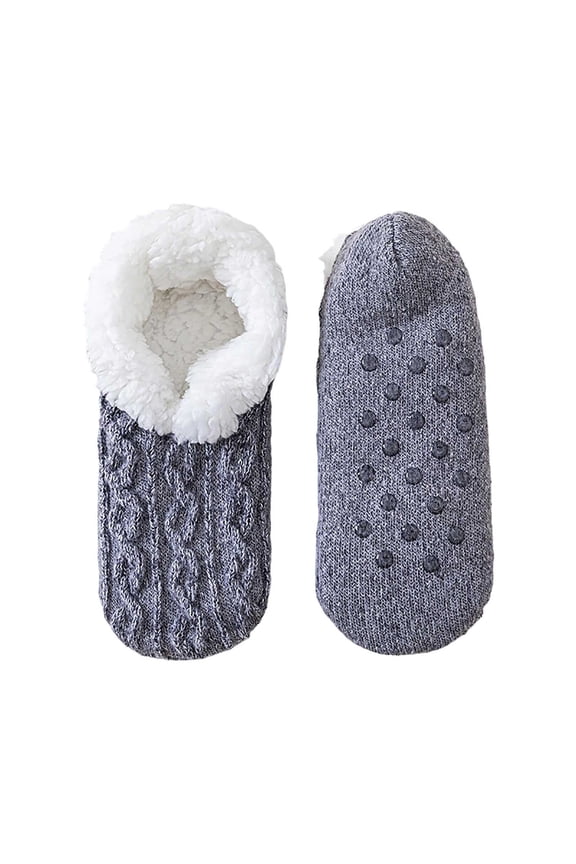 Women's Soft Sole Slipper Socks with Grippers, Thick Warm Cozy Sherpa Lined Home Socks Set, Knitted Non- Fluffy Winter House Bedroom Slippers