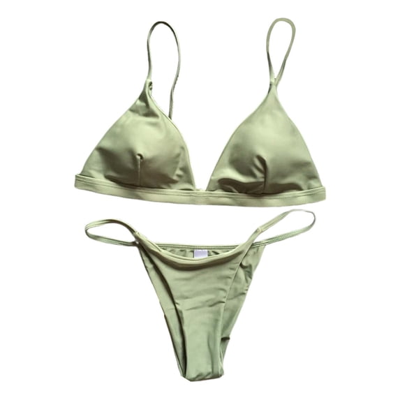 Ticikt Women's Solid Color Swimwear Two Piece Bathing Suit High Waist Swimsuit for Summer Beach Pool Activities,Color:GN1,Size:S