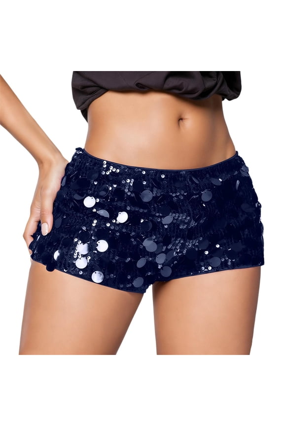 Women's Sparkly Sequin Micro Shorts Y2k Low Rise Mini Booty Shorts Rave Clubwear,Color:Blue,S