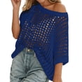 thumbnail image 1 of Ticikt Women's Summer Hollow Out Sleeveless Knit T Shirt Casual Beach Cover Up Top Comfortable Breathable Fashion Tee,Color:Navy,Size:3XL, 1 of 6